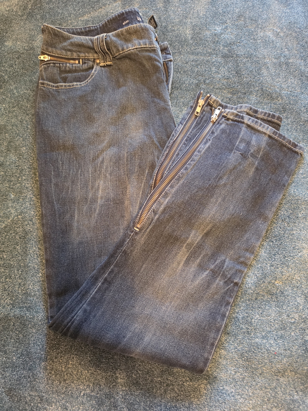 Lane Bryant Dark Blue Straight-Leg Jeans with Zip Detail